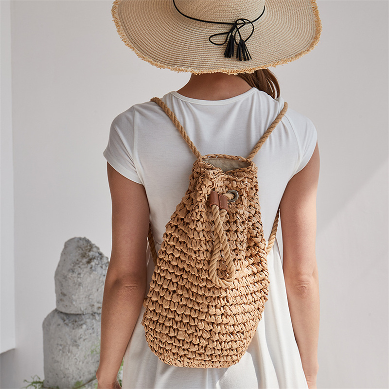 Women'S Raffia Bags - Mochilas informales de paja para mujer,
