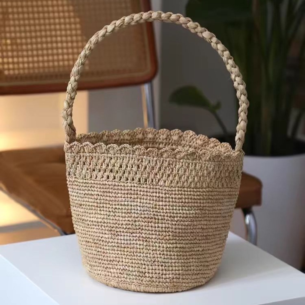 Women'S Raffia Bags - Bolso tipo cubo de paja de