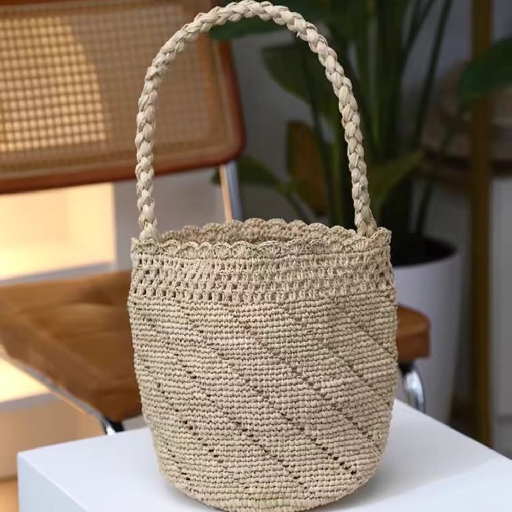Bolso tipo cubo de paja de gan - Women'S Raffia Bags reseña y precio